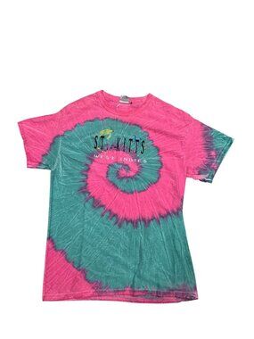 St. Kitts West Indies Pink & Teal Tie-Dye T-Shirt Size M Destinations USA embroi